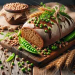 Rye bread decorated with peas and chickpeas (produced by AI)